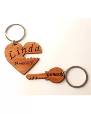 Personalized Heart and Key Engraved Keychain