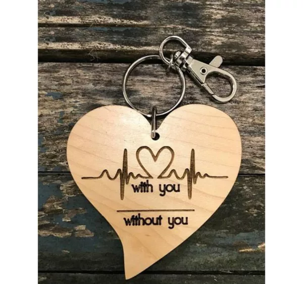 Heart Shape Engraved Wooden Keychain