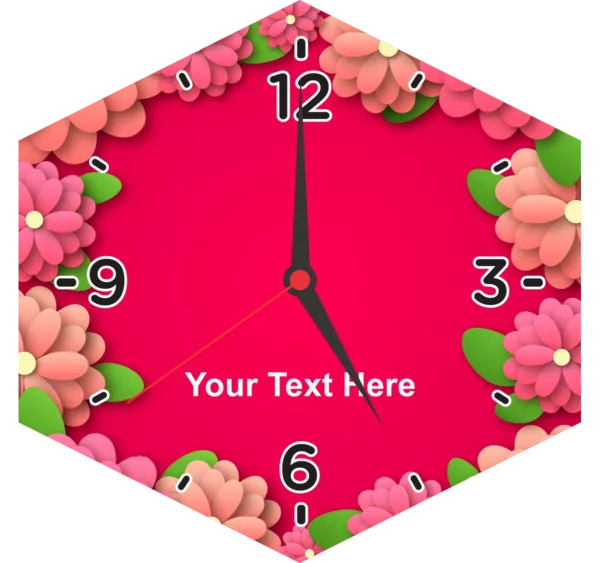 Super Pink Flower Printed Personalized Hexagon Wall Clock