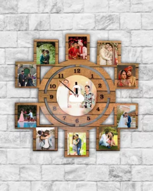 Personalized 11 Photo Wooden Wall Clock