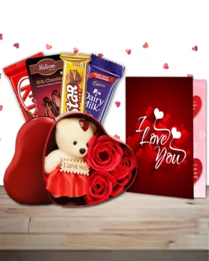 Valentine Sweet Love Combo - Teddy with Chocolate and Greeting Cards