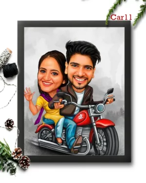 Loving Couple on Bike Caricature Frame