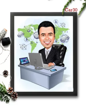 Business Man in Office Caricature Frame