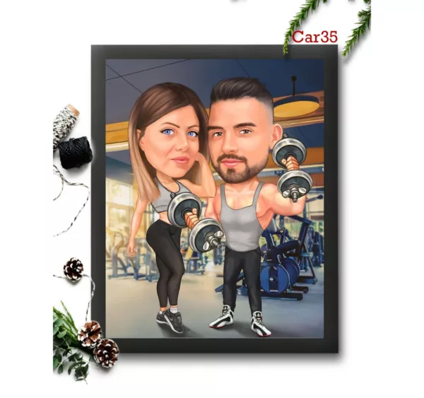 Couple in Gym Caricature Frame