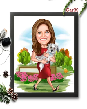 Girl with Cute Dog Caricature Frame