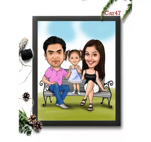 Sweet Family 3 Faces Caricature Frame